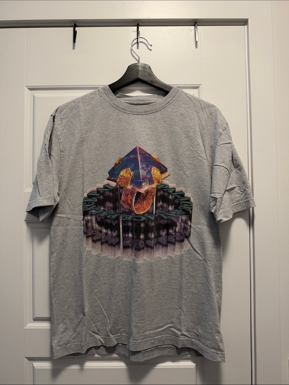 PALACE Gray Short Sleeve Tee with Multicolor Abstract Emblem